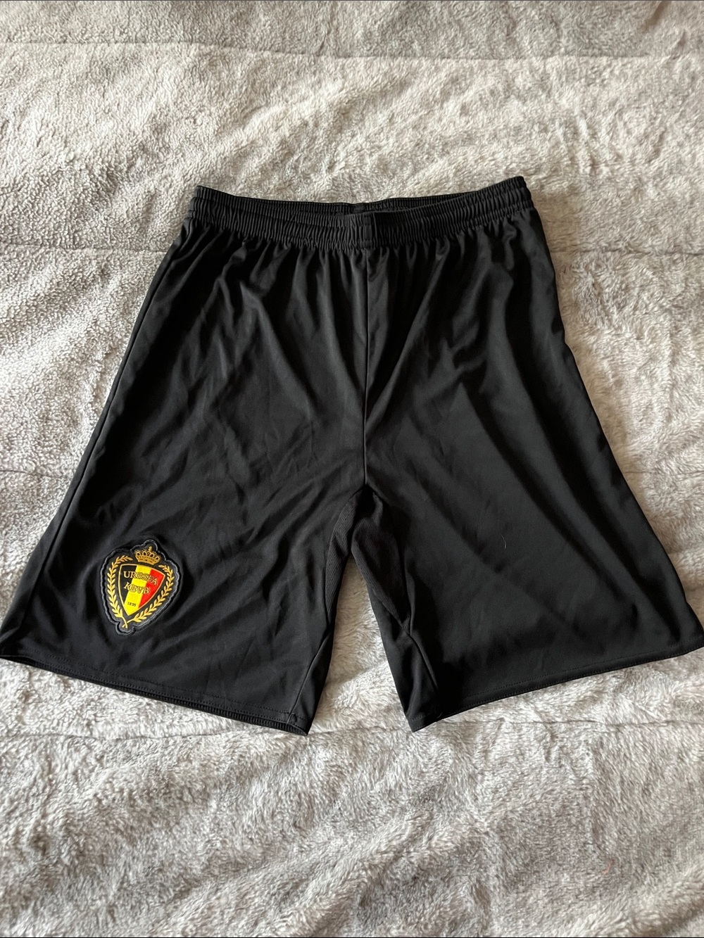 adidas Black Athletic Shorts with Embroidered Belgium Team Crest Patch